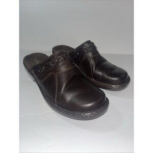 Clarks Womens  Size 7.5W Brown Leather Slip-On Mules shoes